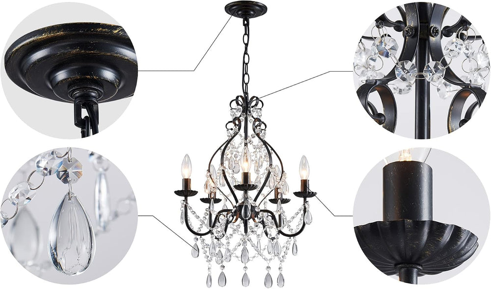 Saint Mossi 5-Lights Crystal Chandelier, Farmhouse Pendant Light Fixtures, H2...