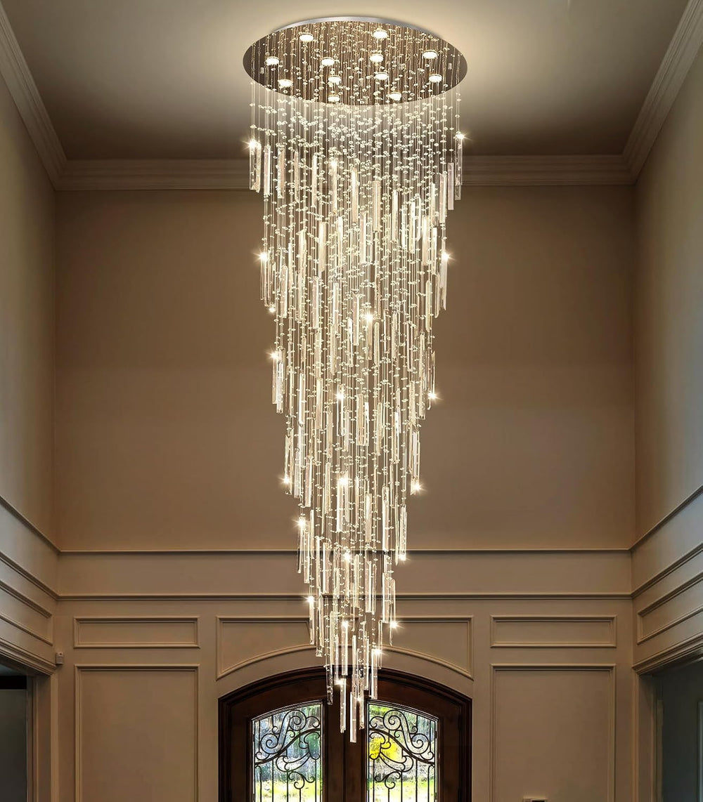 D32'' x H100'' Modern Crystal Chandelier High Ceiling Chandel...
