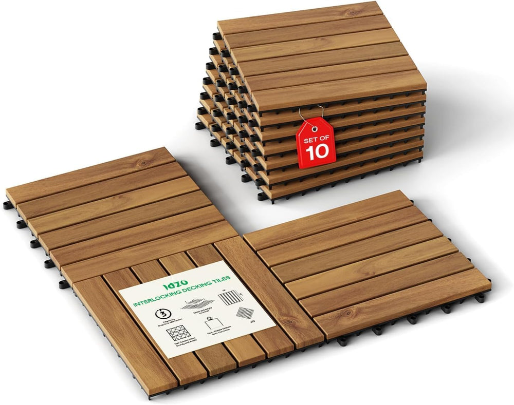 IDZO Interlocking Acacia Deck Tiles 9.6 SQFT, 10PCS, Golden, Stripe