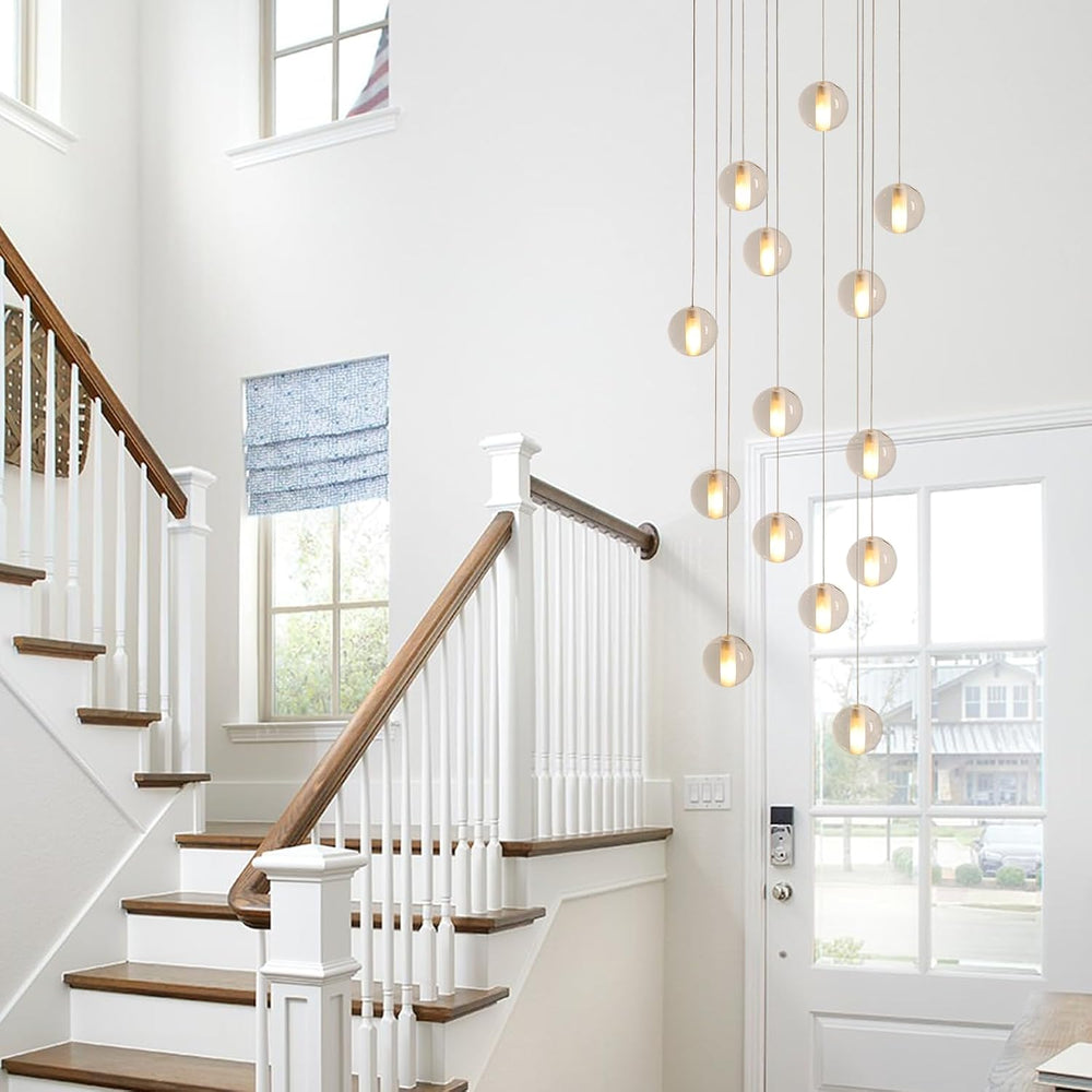 14 Lights Staircase Chandelier for High Ceiling, Dimmable Modern Crystal Rain...