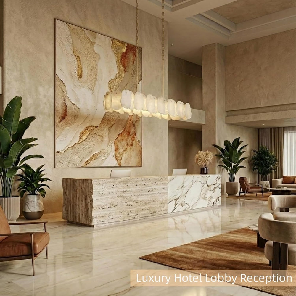 Alabaster Chandelier, 58 Inch Modern Rectangular Chandelier for Dining Room, ...