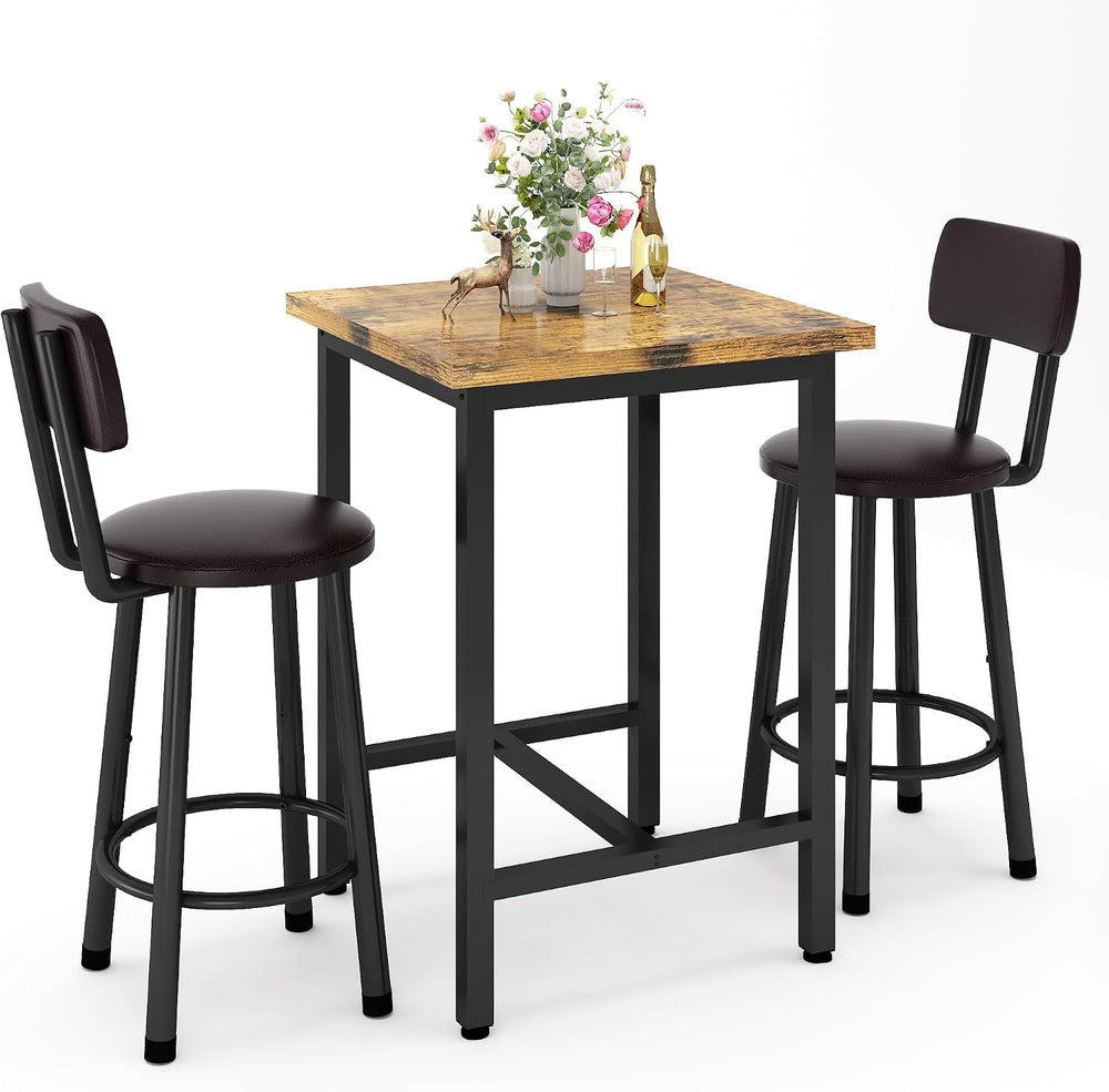 3 Piece Bar Table and Chairs Set for 2, Counter Height Square Pub Dining Set,...