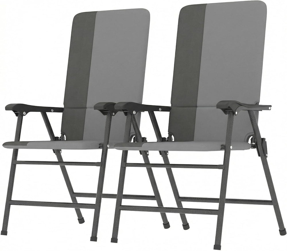 Outsunny Folding Patio Chairs Set of 2 Padded High Back Armrests Light Gray