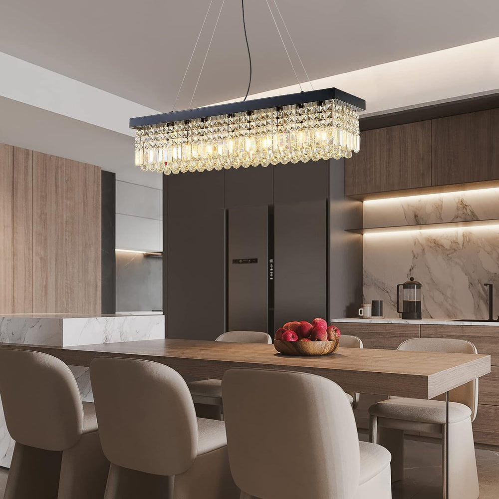 7PM Rectangle K9 Crystal Chandelier Modern Rectangular Pendant Lighting Fixtu...