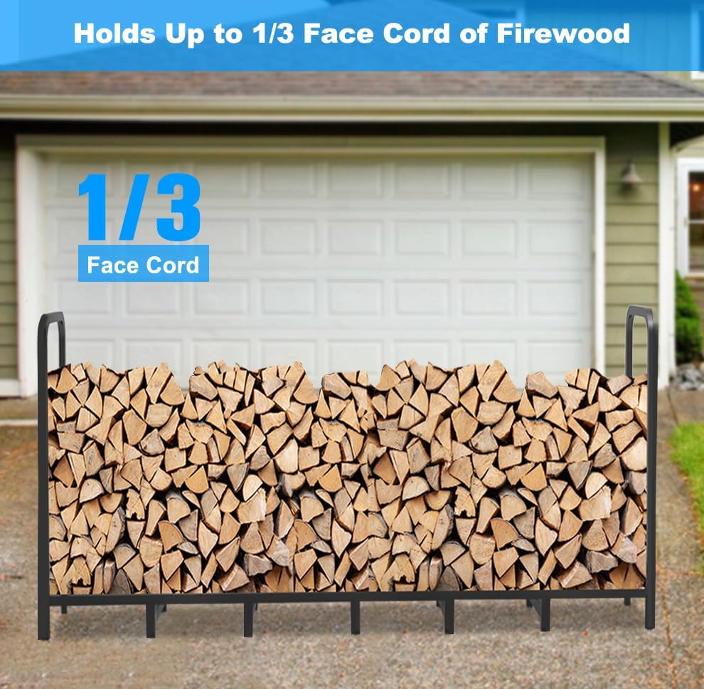 8ft Firewood Rack Holder, Adjustable Heavy Duty Fire Log Stacker Stand for Fi...