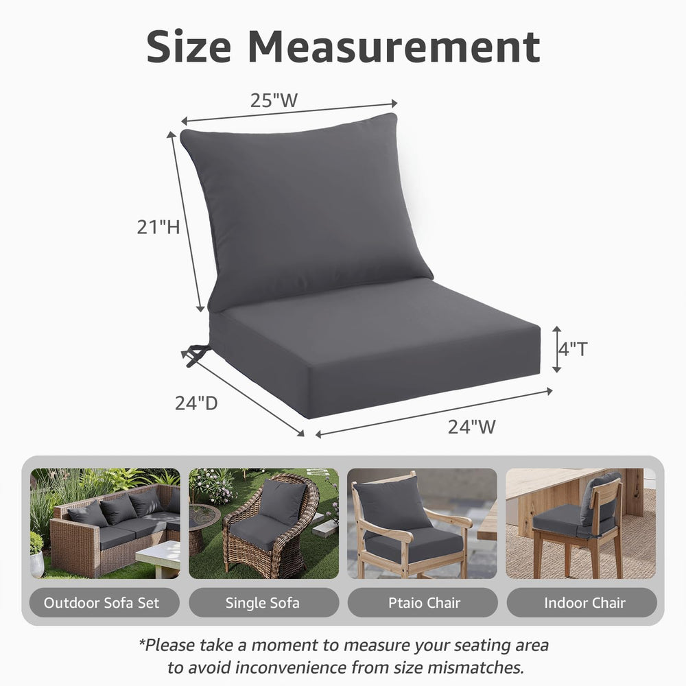 PatioGlow Outdoor Seat Cushion Set 24 x 24 x 4 Inch, Waterproof & Fade Re...