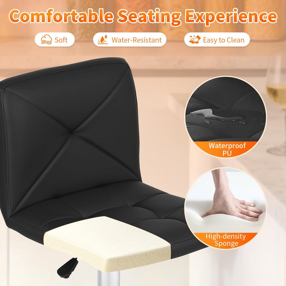 BestOffice Bar Stools Set of 2, PU Leather Swivel Bar Stools Kitchen Counter ...