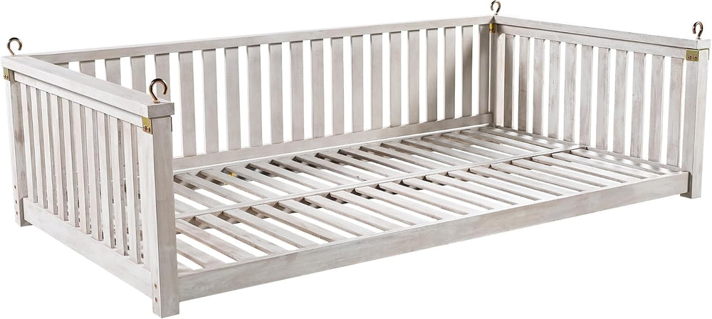 LUMISOL Outdoor Porch Swing Bed, Twin Size Acacia Wood Swing Bed Frame with R...