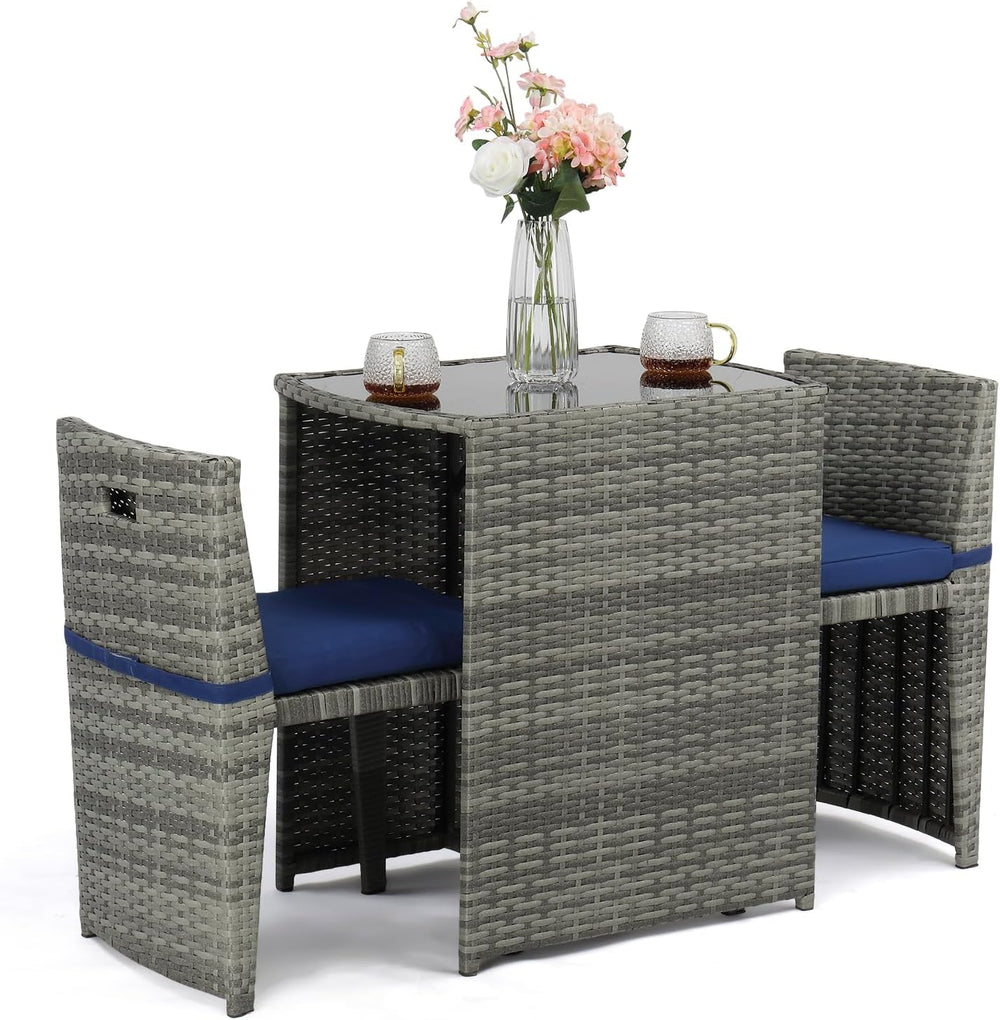 Bonnlo 3 PCS Wicker Outdoor Patio Bistro Set, Patio Furniture Set for Small S...