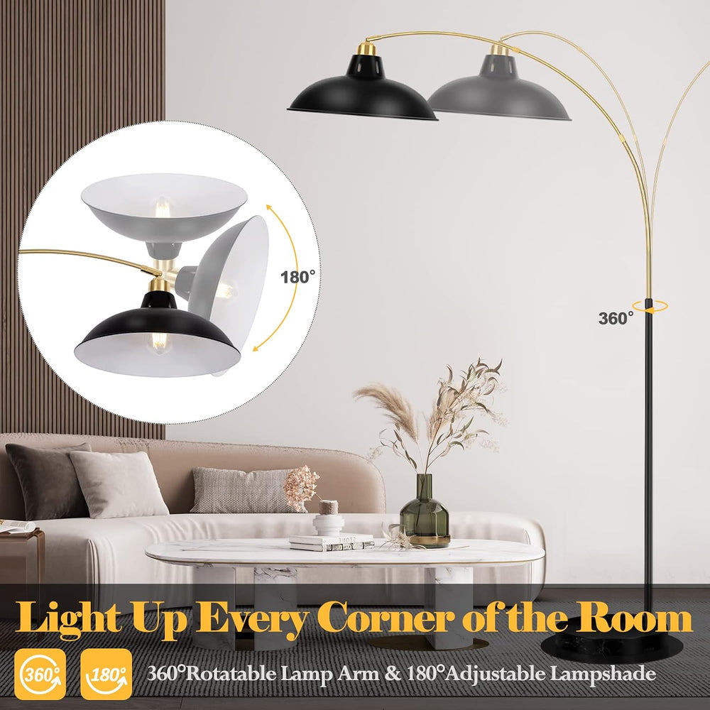 FILIYANO Modern Black Arc Floor Lamp with Marble Base, Adjustable 67-77”