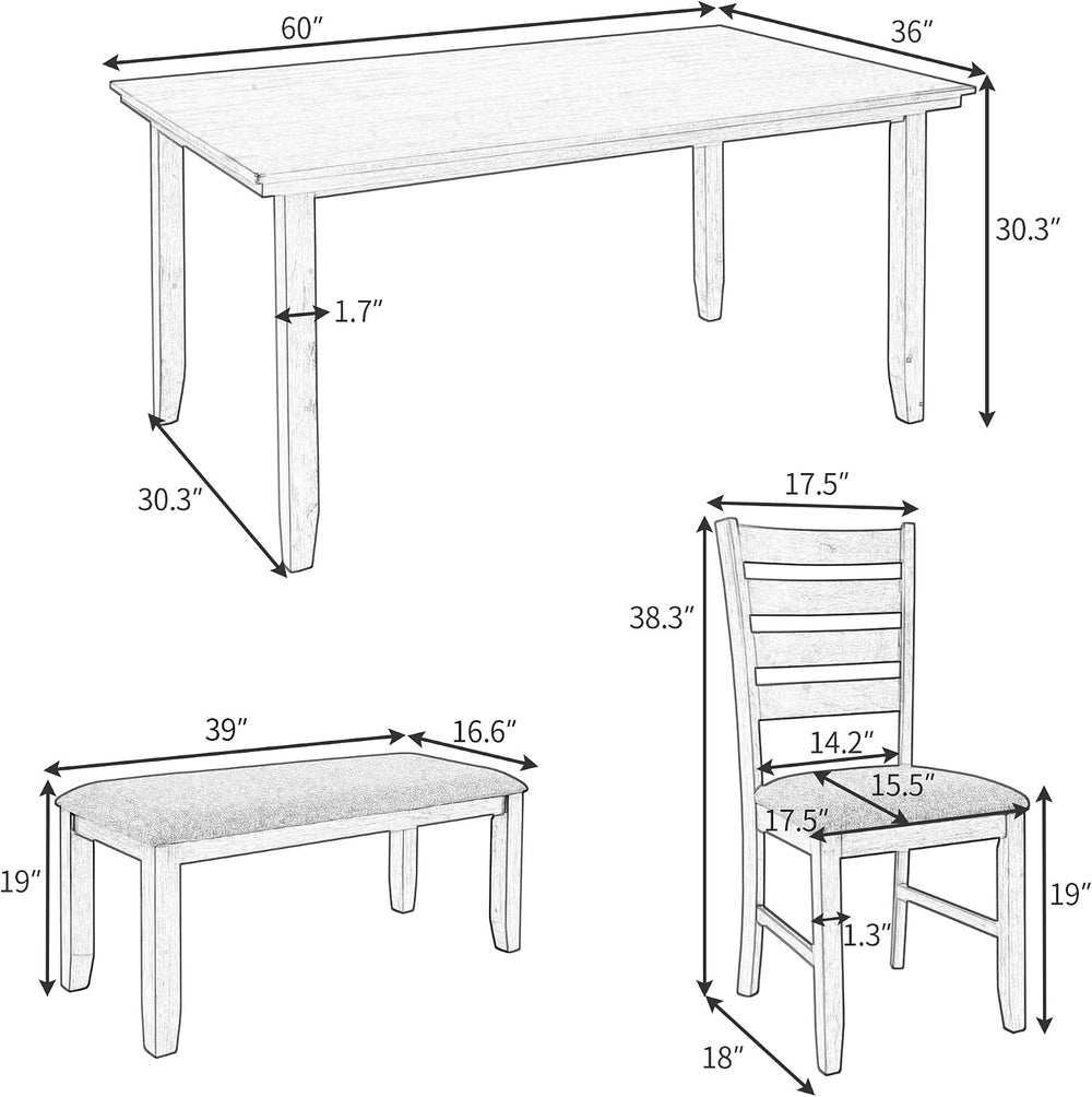 Harper & Bright Designs 6 Pieces Wooden Dining Table Set, Rectangle Table...
