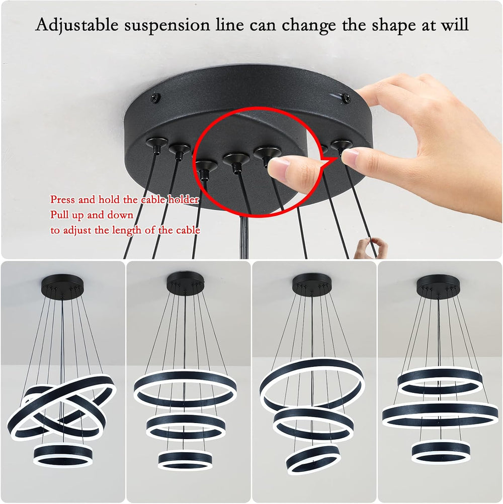 O'NEELDY Modern LED Chandeliers Adjustable Hanging Black Pendant Light Fi...