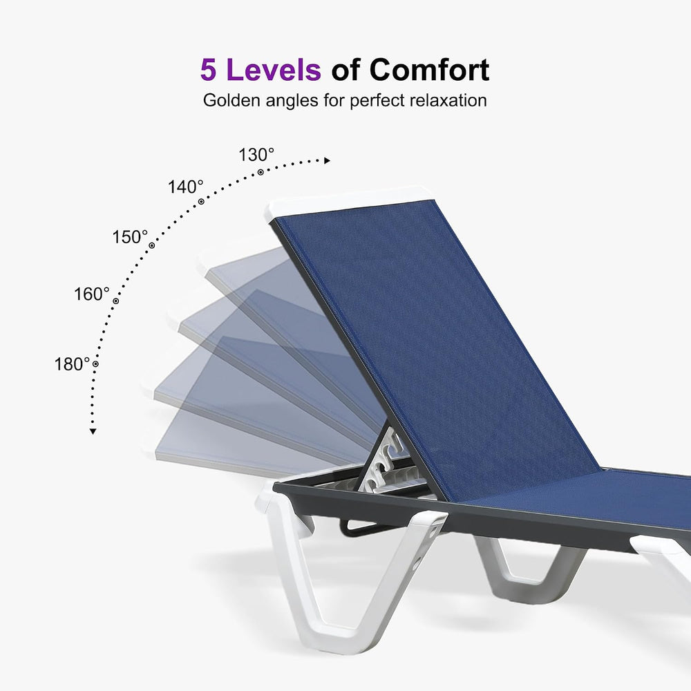 PURPLE LEAF Lounge Chair Outdoor Set of 4 Chaise Lounge w/Wheel, Navy Blue