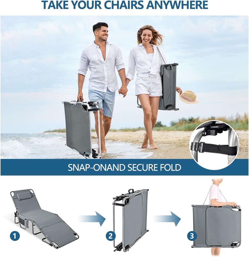 Tanning Chair with Face Hole, Adjustable Folding Chaise Lounge Chairs for Out...