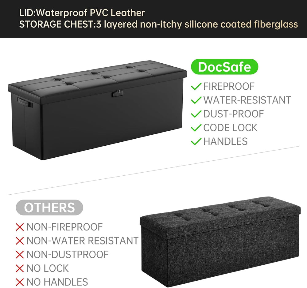 DocSafe Storage Ottoman Bench,Fireproof&Waterproof Folding Bench with Lock(15...