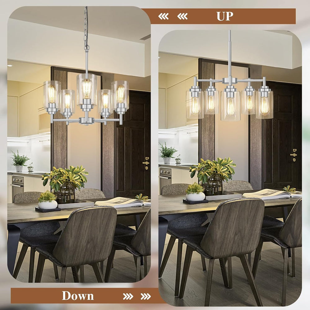 D19.8" Chandelier for Dining Room, 5-Light Light Fixture Brushed Nickel