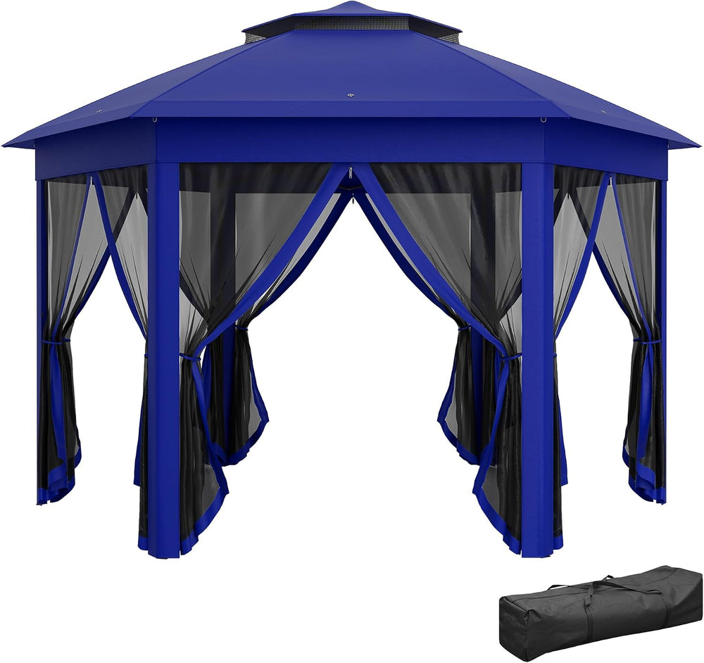 Outsunny 13' x 13' Pop Up Gazebo, Hexagonal Event Tent, Dark Blue and...
