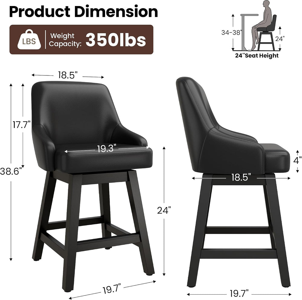 REONEY Swivel Bar Stools Set of 3, 24" Upholstered Counter Height Barstool