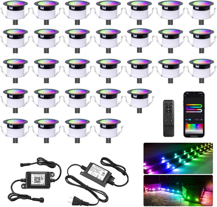 Sumaote LED Deck Lights Kit, 30 Pack 1.22" WiFi Smart RGBW+IC Multicolor