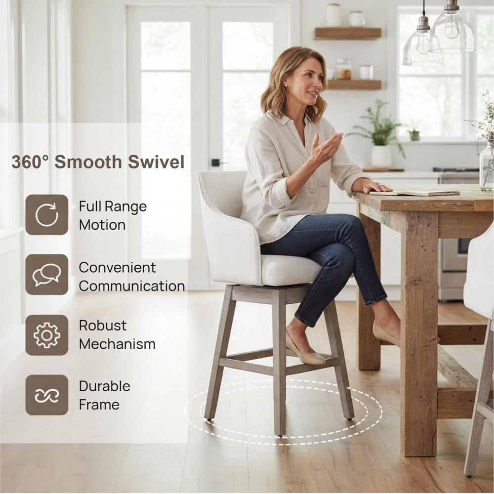 27 inch Swivel Counter Height Bar Stools for Home Kitchen, Set of 4 Linen Fab...