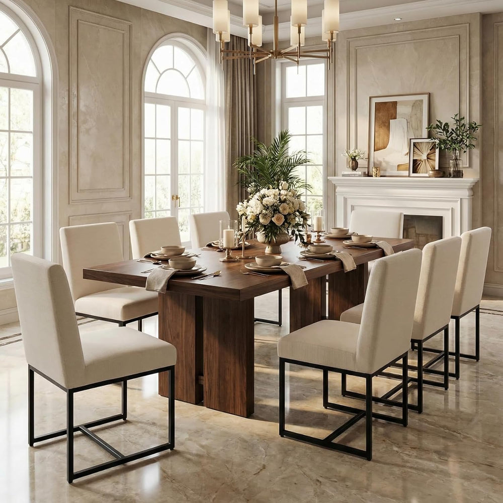 CIMOTA Modern Linen Dining Chair Set of 8, Mid Century Dining Room Chairs Fab...