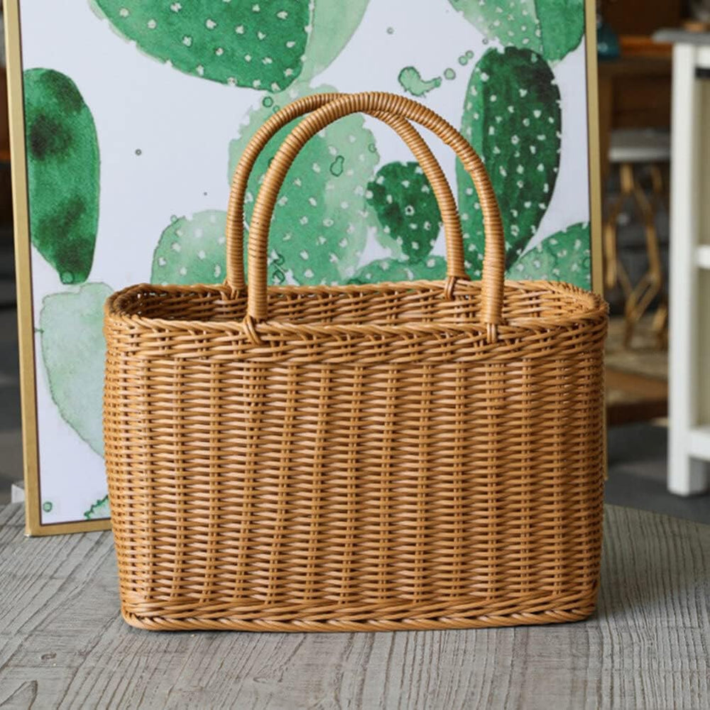 VOSAREA Wicker Picnic Basket Woven Natural Household Basket with Lid Hand Wov...