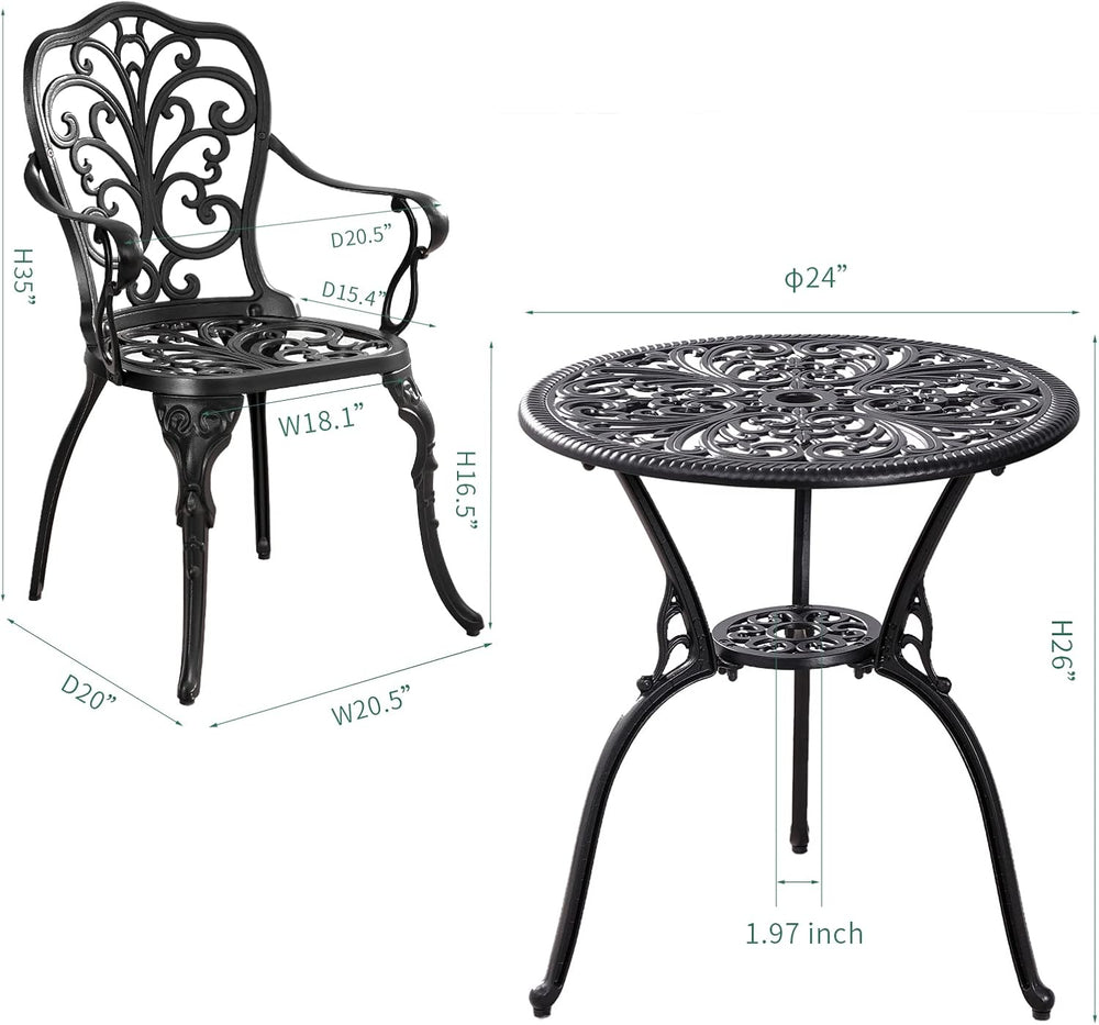 Bistro Set 3 Piece Outdoor, Bistro Table and Chairs Set of 2, All Weather Pat...