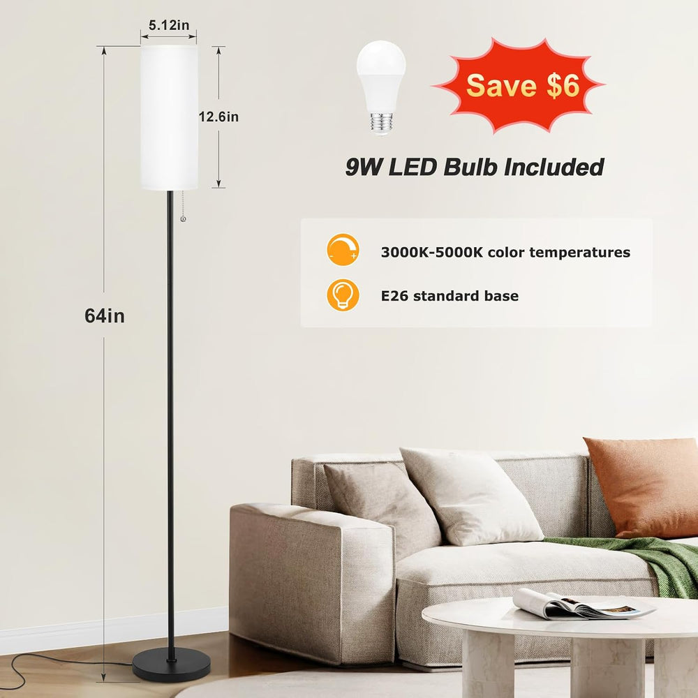 Ambimall Floor Lamp with Bulb & Lampshade & Chain Switch Set of 2, White