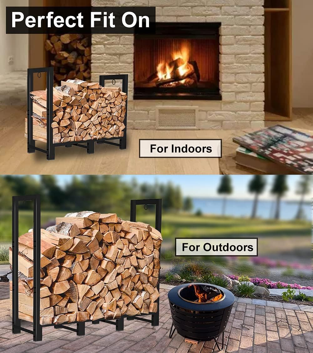 Koutemie 4Ft Outdoor Firewood Rack Holder for Fireplace Wood Storage, Adjusta...