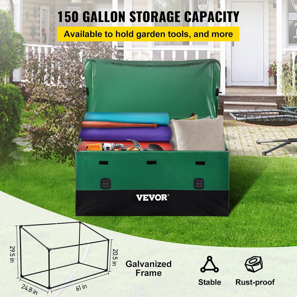 VEVOR Outdoor Storage Box, 150 Gallon Waterproof PE Tarpaulin Deck Box w/Galv...