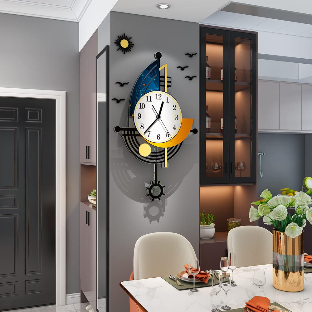 YISILE Modern Wall Clock Battery Operated 23 Inch Large Boat Design Pendulum ...