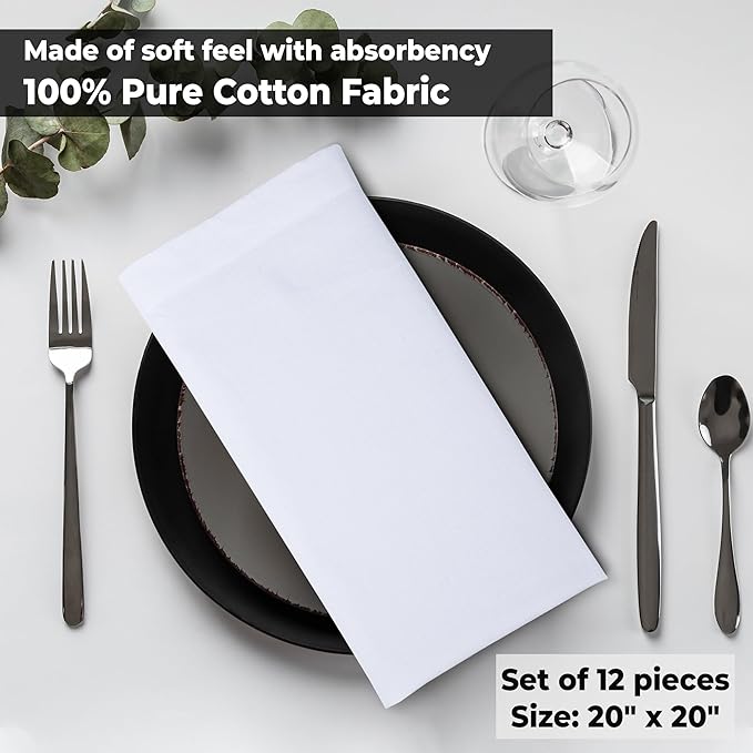 Urban Villa White Cloth Napkins Set of 12 100% Cotton Dinner Napkins Cloths W...