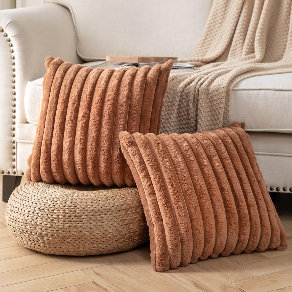 DEELAND Pack of 2,Double-Sided Faux Fur Plush Decorative Throw Pillow Covers ...