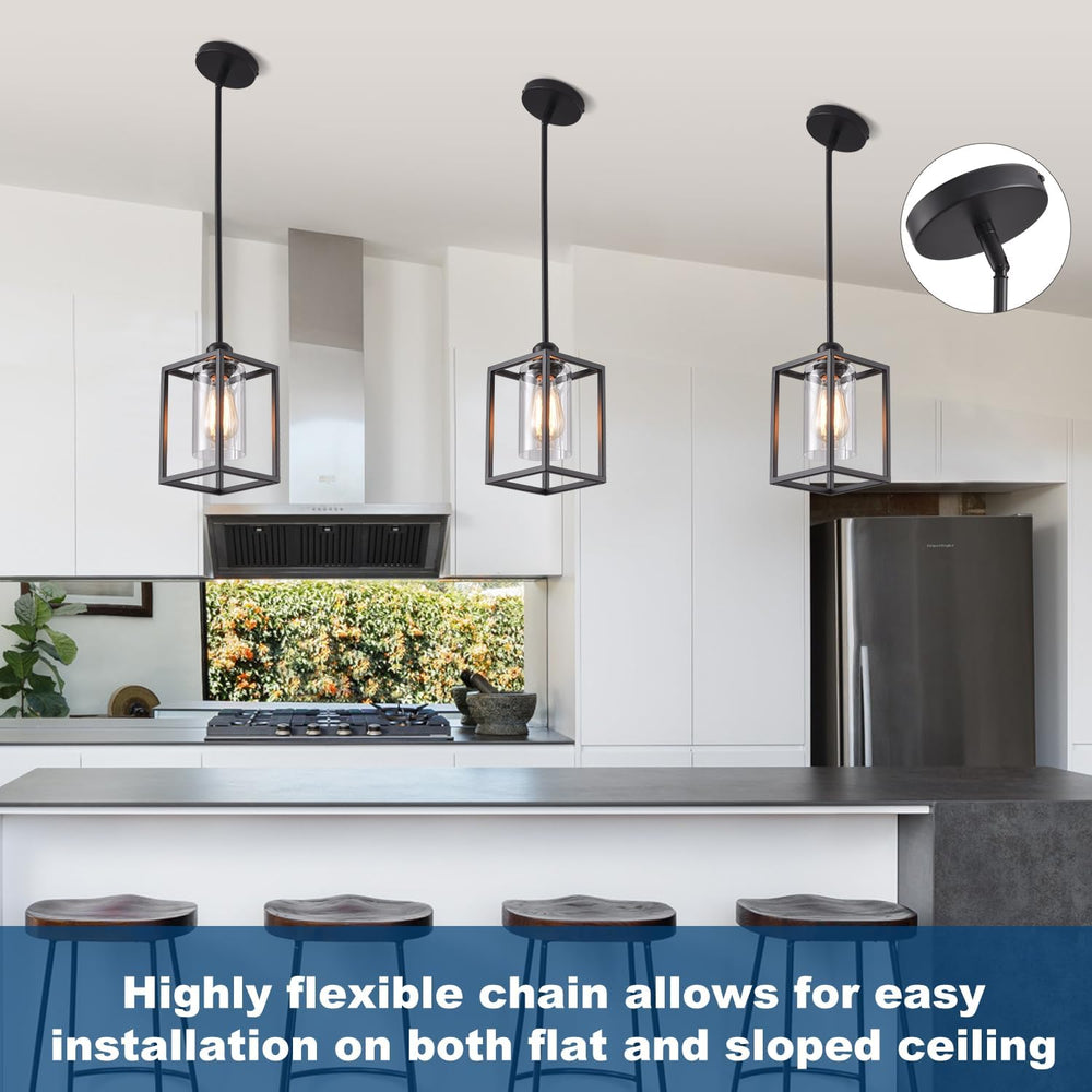 3 Pack Stem Rod Black Pendant Lights for Kitchen Island Industrial Lantern Pe...