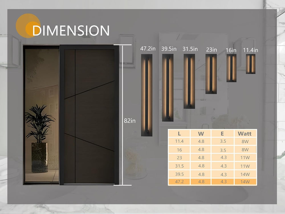 47.2 inch Long Modern Outdoor LED Wall Lights, Black Led Porch Light Wall Mou...