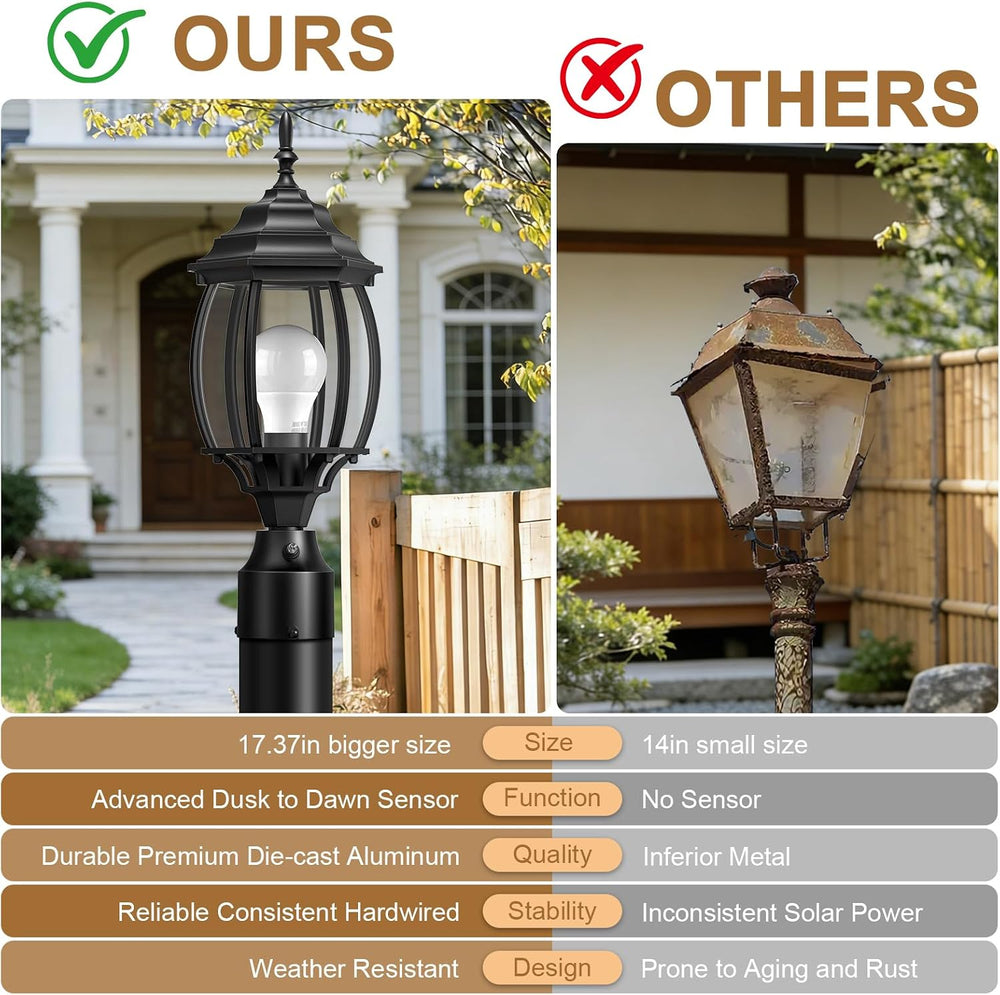 Redluck Large Dusk to Dawn Outdoor Post Light, Lamp Post Light Fixture