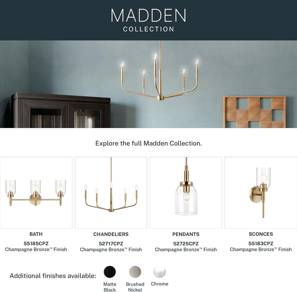 Kichler Madden Mini Pendant Light, Clear Glass, Champagne Bronze