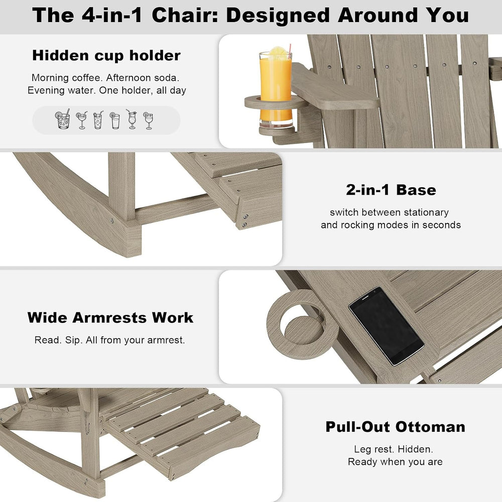 Adirondack Rocking Chair with Retractable Ottoman,Outdoor Folding Adirondack ...