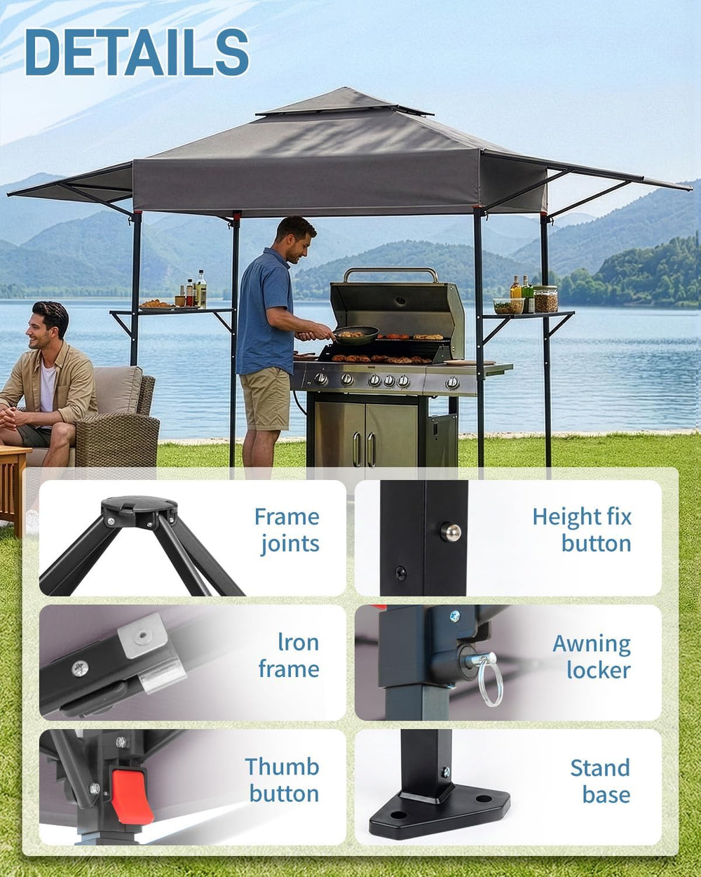 Outvita Grill Canopy for Outdoor BBQ, 80 * 40in Portable Folding Frame