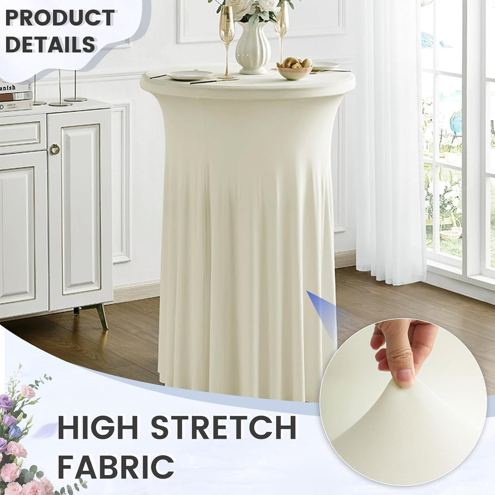 2 Pack Beige Spandex Stretch Round Table Covers with Skirt - 32x43 Inch Fitte...