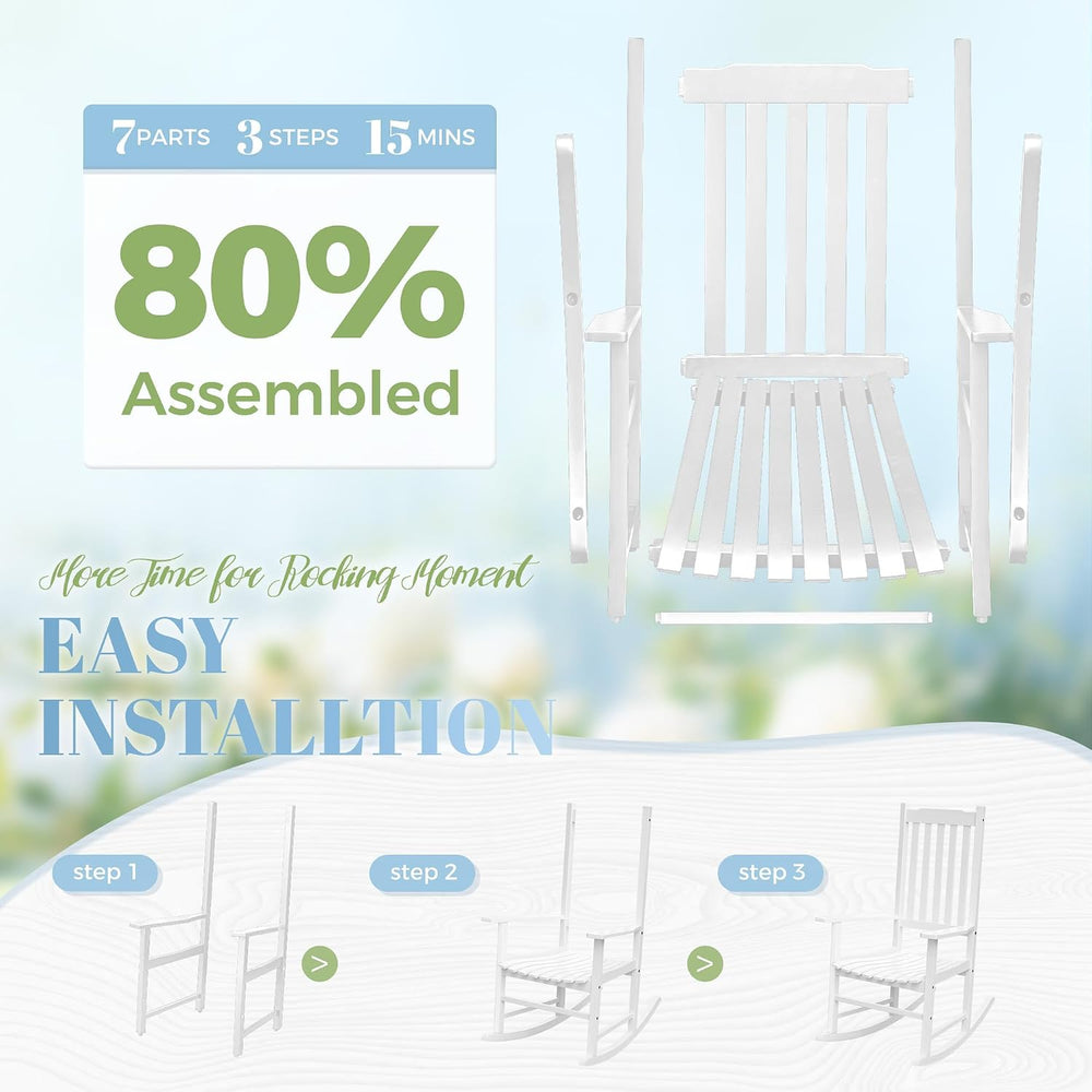 Flamaker Acacia Wood Porch Rocking Chairs Set of 2 (White)