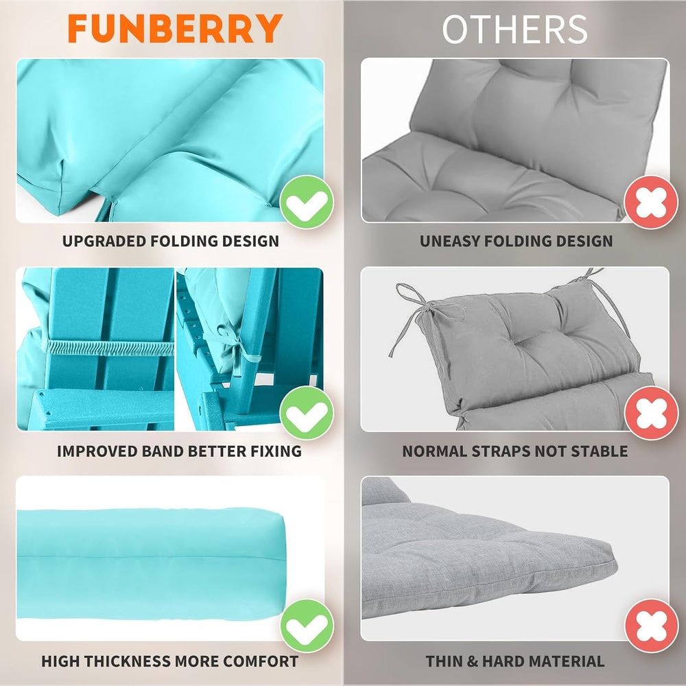 FUNBERRY Adirondack Chair Cushions Set of 2, Cushions for Rocker with Ties