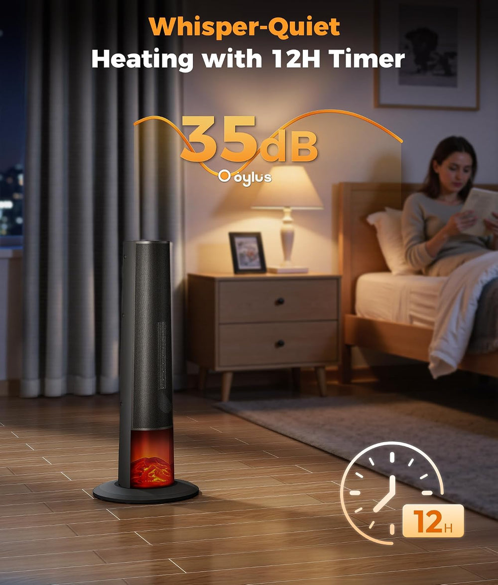 Tower Heater for Indoor Use - 25" Portable Space Heater with 3D Flame, R...