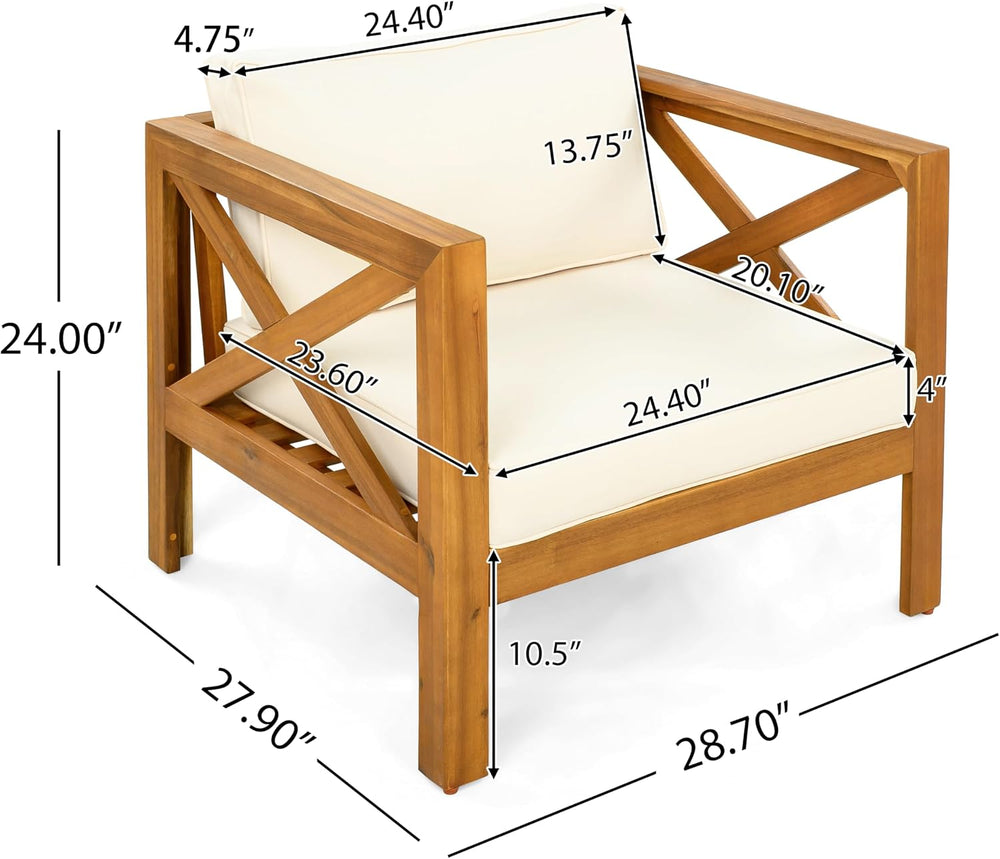 Merax Outdoor 4-Piece Acacia Wood Conversation Set - Patio 3-Seat Loveseat So...