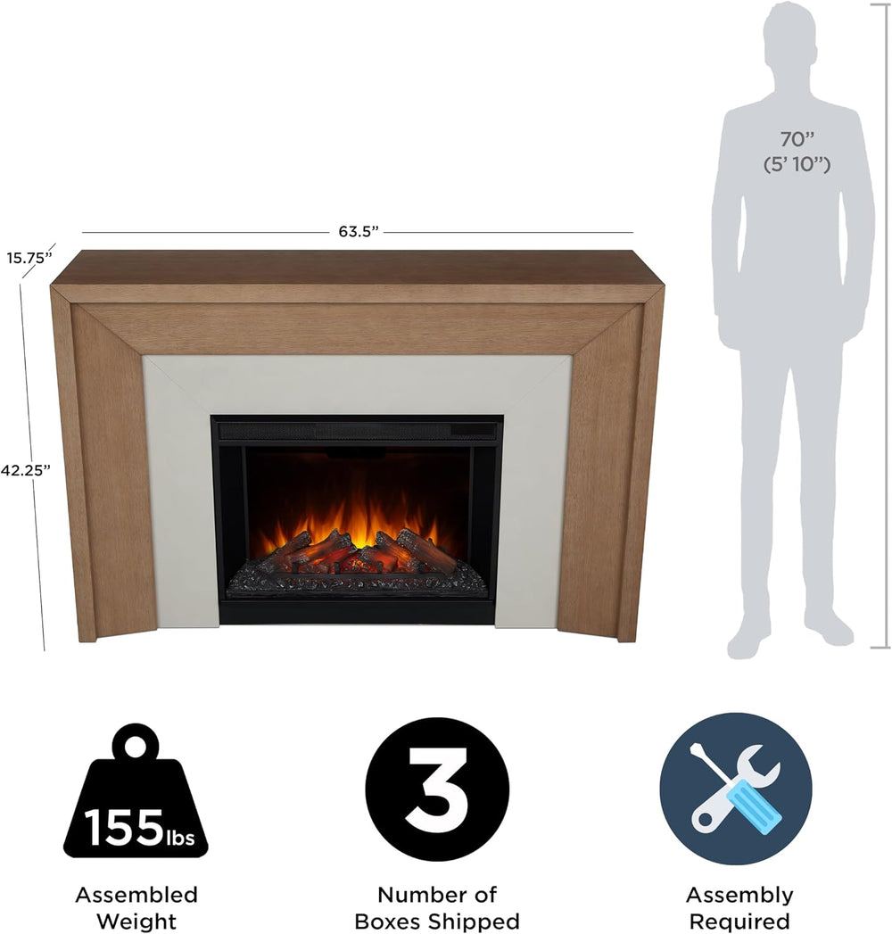 Real Flame Brooks 64” Grand Electric Fireplace with Mantel for Living Room or...