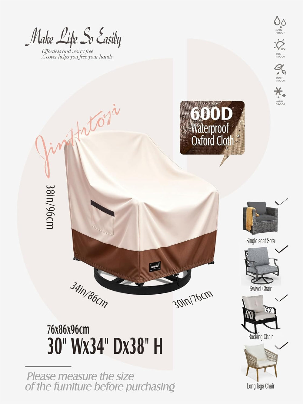 JinHrtoyi Outdoor Chair Covers 2 Pack,30Wx34Dx38H inches Patio Chair Cover,10...
