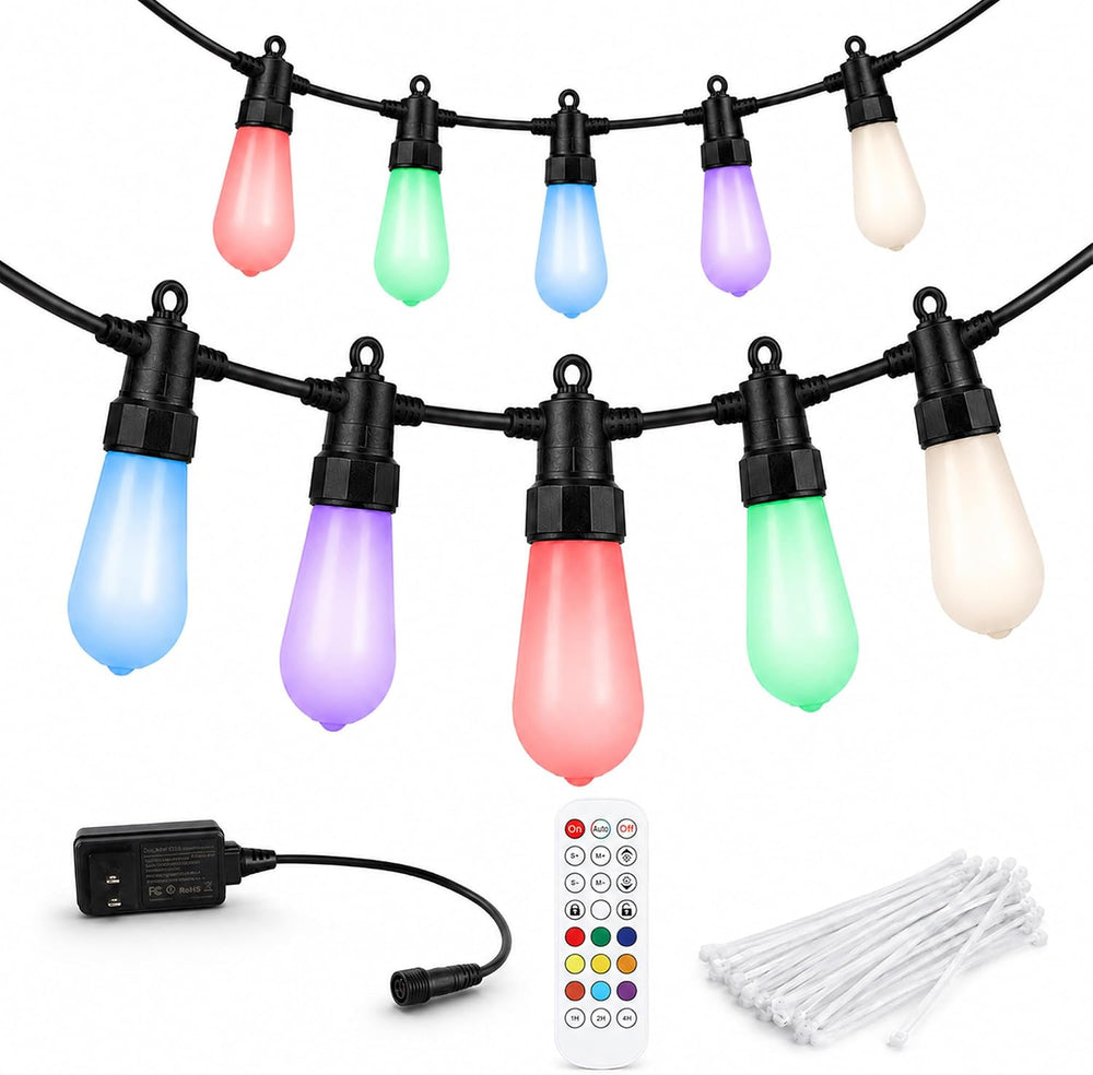Smart Outdoor String Lights, 100FT RGBW Color Changing Patio Lights with Remo...