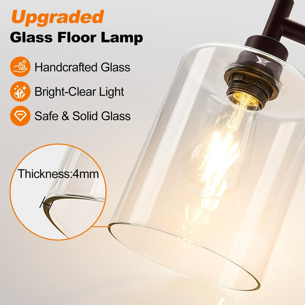 【Upgraded】 Dimmable Floor Lamp for Living Room with Glass Lampshade, Brown wi...