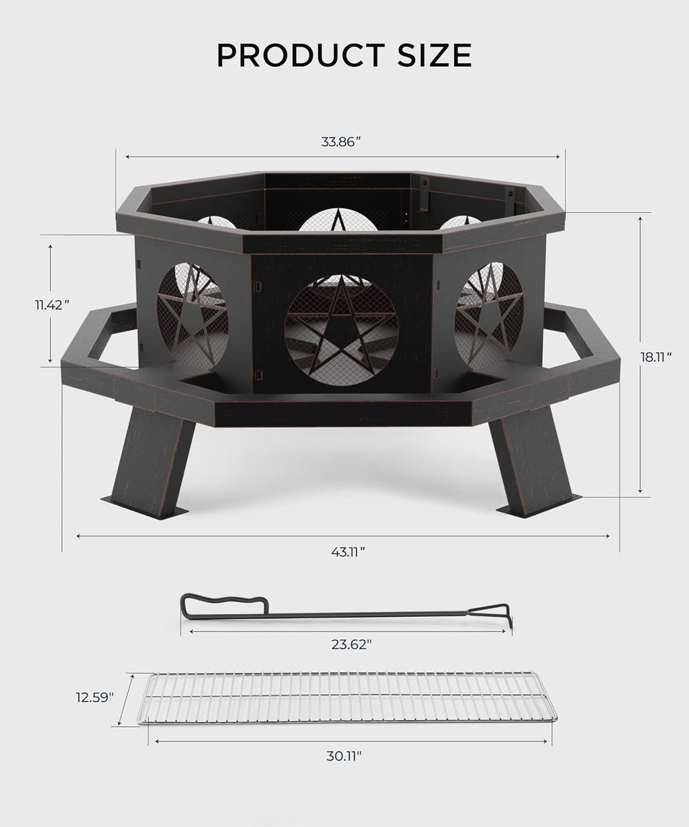 43 inch Fire Pit, Outdoor Fire Pits with Cooking Grill, Wood Burning Fire Pit...
