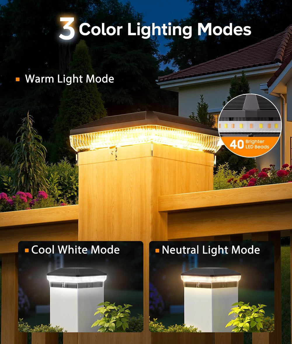 12 Pack 4x4 Solar Post Cap Lights with 3 Modes, 40 LEDs Fence Post Solar Ligh...